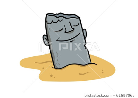 Smiling stone idols sticking out of the sand. Easter Island cartoon idol. Flat vector illustration isolated on white background. 61697063