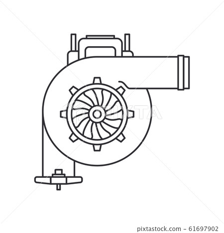 Line vector icon auto moto parts accessories boost turbine. Repair service equipment. Engine elements shop catalog. Vintage vehicle symbol. Motorcycle mechanic. Transportation. Graphic background sign 61697902