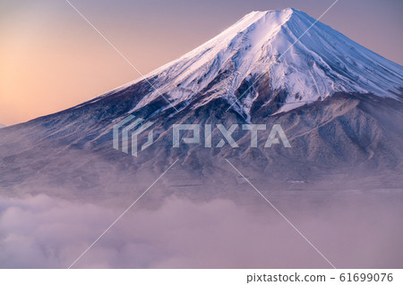 《Yamanashi Prefecture》 Mt.Fuji and snowy landscape in the sea of clouds 《Yamanashi Prefecture》 Mt.Fuji and snowy landscape in the sea of clouds 61699076