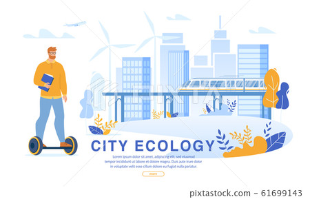 Businessman Riding Hoverboard to Work in Eco City Businessman Riding Hoverboard to Work in Eco City 61699143