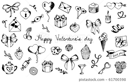 Set of cute hand drawn elements about love.... - Stock Illustration ...