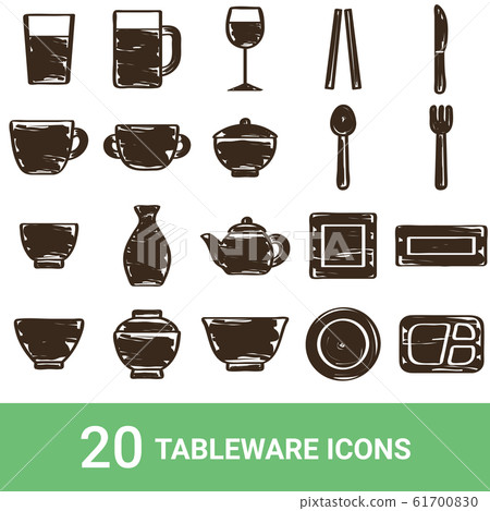 Product icons Tableware Handwriting 20 sets - Stock Illustration ...