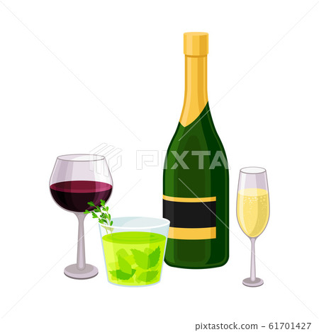 Alcoholic Drinks in Bottle and Glasses Isolated on White Background Vector Illustration Alcoholic Drinks in Bottle and Glasses Isolated on White Background Vector Illustration 61701427