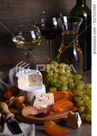 Cheese camembert with fruit and wine Cheese camembert with fruit and wine 61701489
