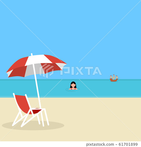Young woman swims in the sea on vacation on vacation. Cartoon flat design, vector illustration 61701899