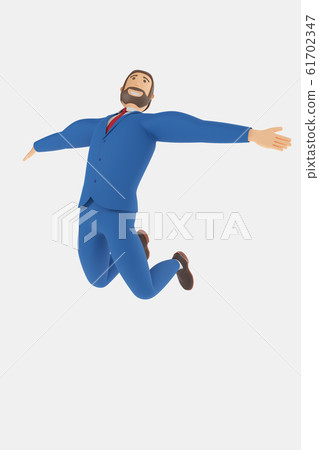 Cartoon character, businessman in suit rejoices and bounces. 3d rendering Cartoon character, businessman in suit rejoices and bounces. 3d rendering 61702347
