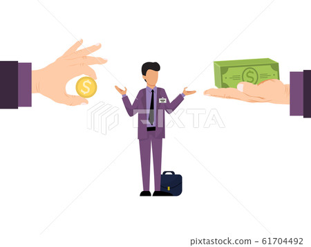 Business concept of different salary offer for employees vector illustration. Business manager with differing salaries offers. Business concept of different salary offer for employees vector illustration. Business manager with differing salaries offers. 61704492