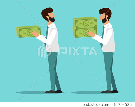 Business concept of different salary for workers vector illustration. Two cartoon managers with differing salaries. 61704526