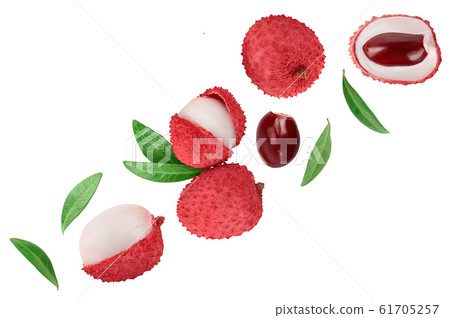 lychee fruit isolated on white background with clipping path and full depth of field. Top view. Flat lay with copy space for your text 61705257