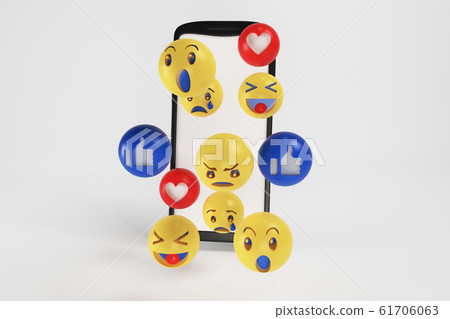 Set of happy head balls design with mobile phone. 3d rendering 61706063