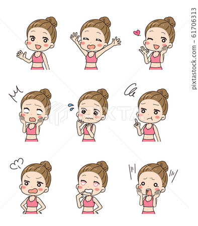 Illustration of women's facial expression variation set upper body Illustration of women's facial expression variation set upper body 61706313