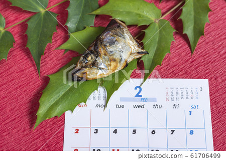 [Setsubun sardine calendar red background] 61706499