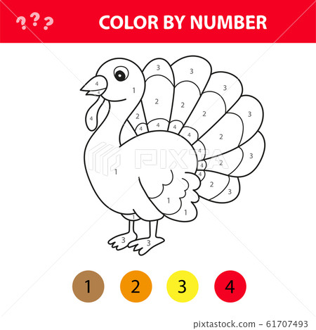 Cartoon turkey. Color by number educational game for kids. 61707493