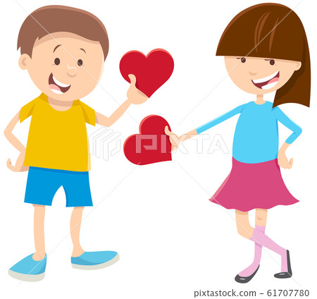 valentine card with girl and boy and heart 61707780