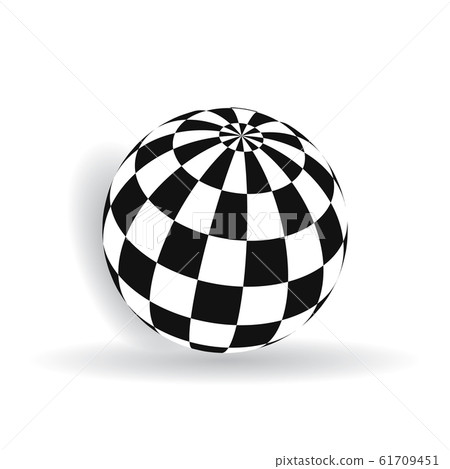 3d ball with squares of black and white on a plane. Volumetric object chessboard sphere 61709451
