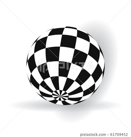 3d ball with squares of black and white on a plane. Volumetric object chessboard sphere 61709452