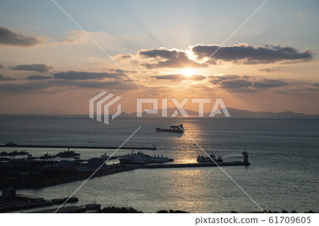 Ship leaving the port 61709605