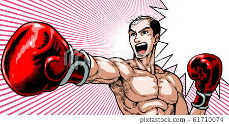 Pointing, fist, male, youth, boxing, glove, upper body, shout, young, caricature, cartoon Pointing, fist, male, youth, boxing, glove, upper body, shout, young, caricature, cartoon 61710074