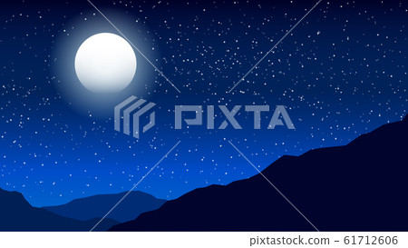  Beautiful Midnight Landscape Shining Moon and... - Stock Illustration 