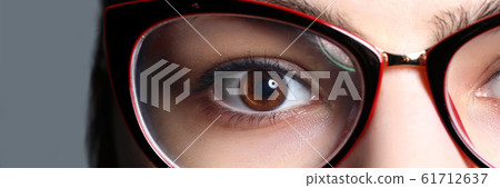 Close-up view of female right eye wearing glasses Close-up view of female right eye wearing glasses 61712637