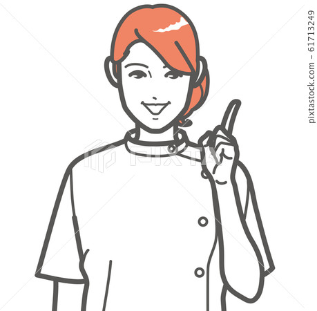A woman in a white coat (casey) pointing 61713249