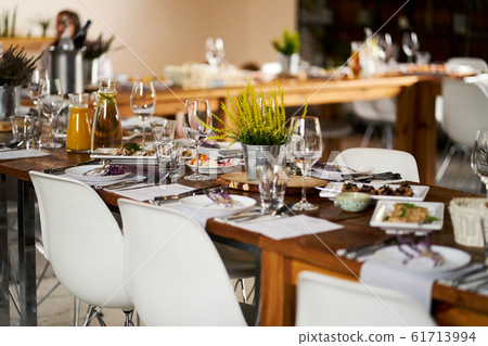 Elegant tables with setting for party or wedding Elegant tables with setting for party or wedding 61713994