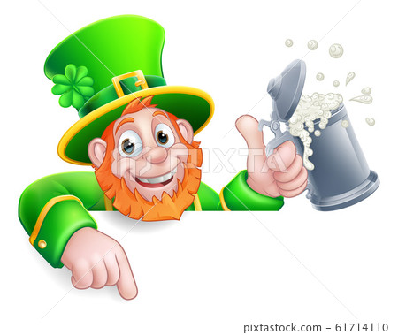 Leprechaun St Patricks Day Pointing Drink Cartoon 61714110