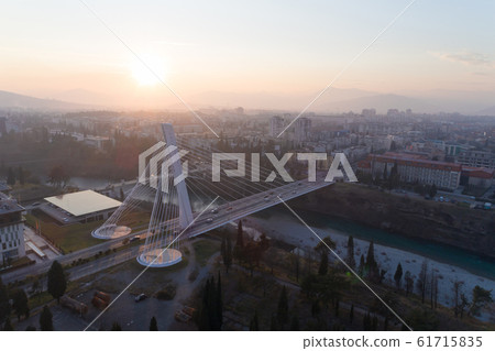 aerial view of Millennium bridge over Moraca river in Podgorica 61715835