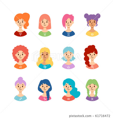 Set of horoscope signs as women. Collection of Set of horoscope signs as women. Collection of 61716472