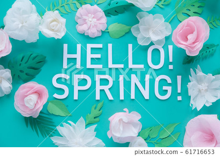 Hello, spring With white and rose paper flowers 61716653