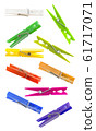 Colorful cloth pegs on white background 61717071