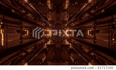 3d illustration background with futuristic sci-fi hangar tunnel corridor with nice reflections and dark atmosphere, science-fiction 3d rendering wallpaper artwork 61717200