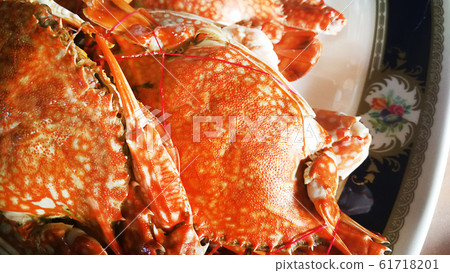 The Steamed crabs and crab eggs with seafood close up image for food content. The Steamed crabs and crab eggs with seafood close up image for food content. 61718201