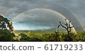 Full double rainbow and golden Buddha 61719233
