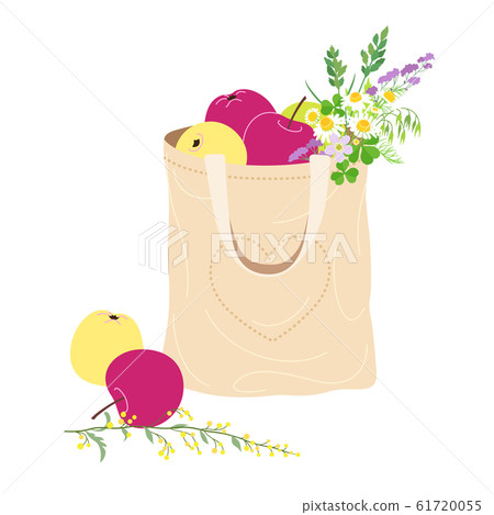 Textile  Eco Bag with Apples and Wildflowers. 61720055