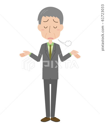 Suit office worker male whole body sigh depressed expression pose elderly Suit office worker male whole body sigh depressed expression pose elderly 61723033