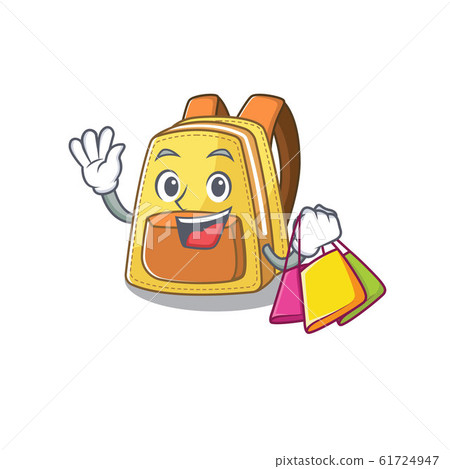 A happy rich kids school backpack waving and holding Shopping bag A happy rich kids school backpack waving and holding Shopping bag 61724947