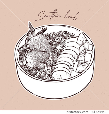 smoothie breakfast bowl, topped with strawberry, 61724949