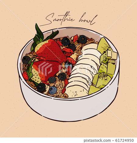 smoothie breakfast bowl, hand draw sketch vector. smoothie breakfast bowl, hand draw sketch vector. 61724950