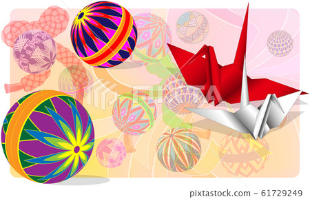 Temari and paper crane design - Stock Illustration [61729249] - PIXTA