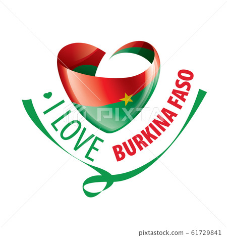 National flag of the Burkina Faso in the shape of a heart and the inscription I love Burkina Faso. Vector illustration 61729841