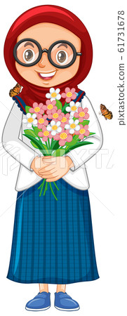 Muslim girl with flowers on white background Muslim girl with flowers on white background 61731678