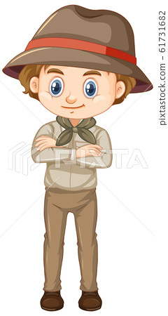 Boy in safari costume on white background 61731682