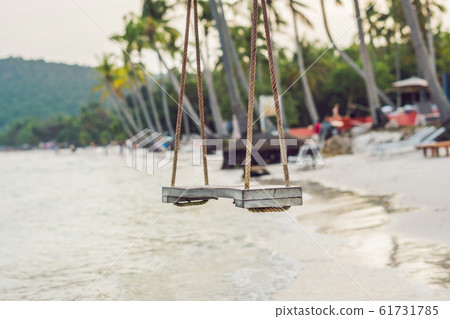 Summer, Travel, Vacation and Holiday concept - Swing hang from coconut palm tree over beach sea 61731785