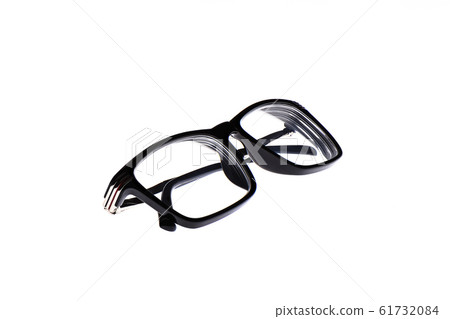 Glasses in a black plastic frame isolated on a white background. 61732084