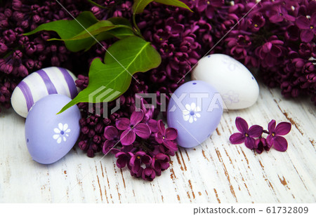 easter eggs and fresh lilac flowers easter eggs and fresh lilac flowers 61732809