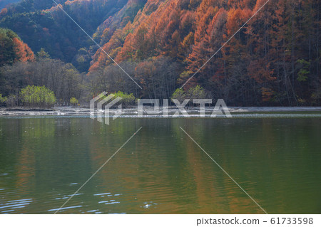 Autumn leaves reflected on the lake surface Autumn leaves reflected on the lake surface 61733598