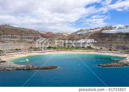 Beautiful Amadores beach at Gran Canaria from the Air 61733807