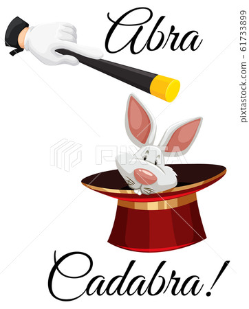 Magic wand and hat with abra cadabra spell Magic wand and hat with abra cadabra spell 61733899