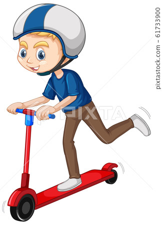 Boy playing scooter on isolated background Boy playing scooter on isolated background 61733900